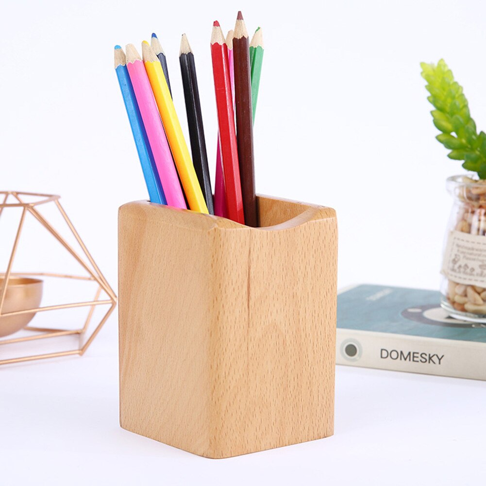 Multi-function Wooden Pen Holder Desk Organizer Makeup Brushes Tools Cup Holder office School Desktop Storage Case Box: A1