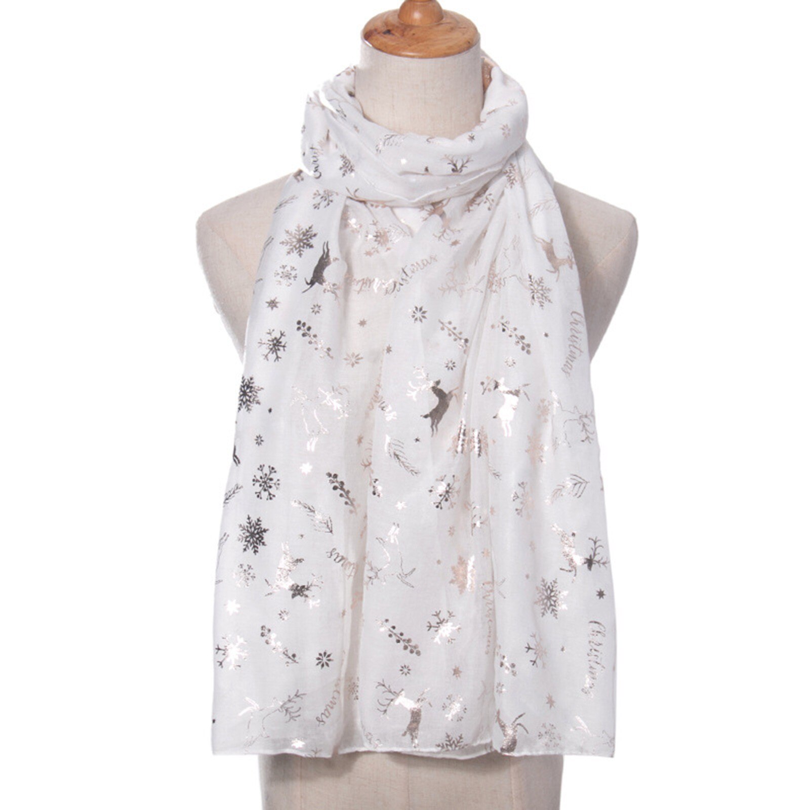 Weihnachten Schals für Frauen Elch Druck Winter Chiffon Schals Warme Winter Schneeflocke Drucken wickelt Schals 180x70cm: Gold