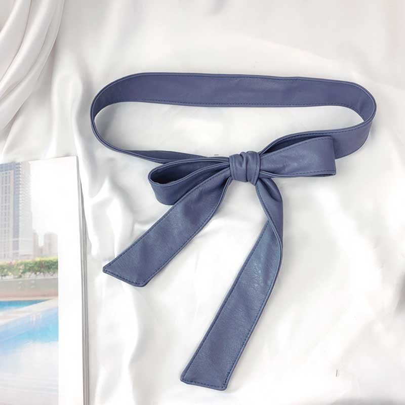 Cinturón Vintage de cuero suave para mujer, cinturón de cuero PU con lazo para envolver alrededor de la cintura, elástico, Color sólido: Azul