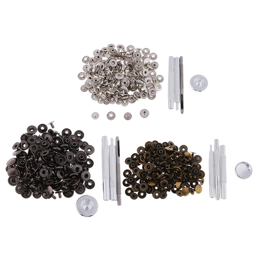 Heavy Duty Snap Fastener Press Stud Kit Buttons with Leather Hole Punch Tool