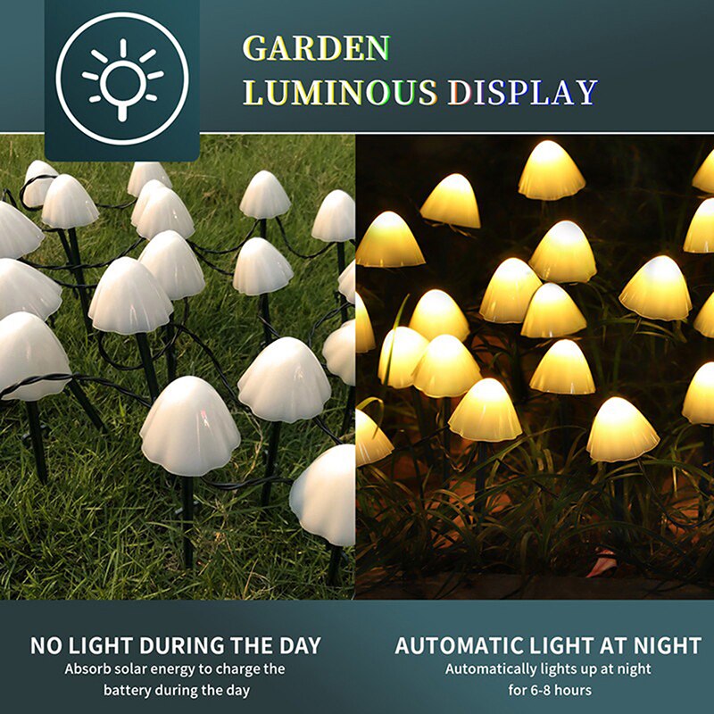 Mini lampes solaires en forme de champignon, 5m/6.5m, 20/30led, pour l&#39;extérieur, éclairage de paysage, pour cour, Patio, jardin, fête, décor