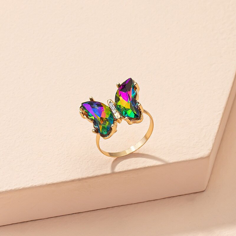 Butterfly Mood Ring Gradient Color Crystal Temperature Ring Jewelry for Women Kids Birthday Gold Butterfly Rings: R701