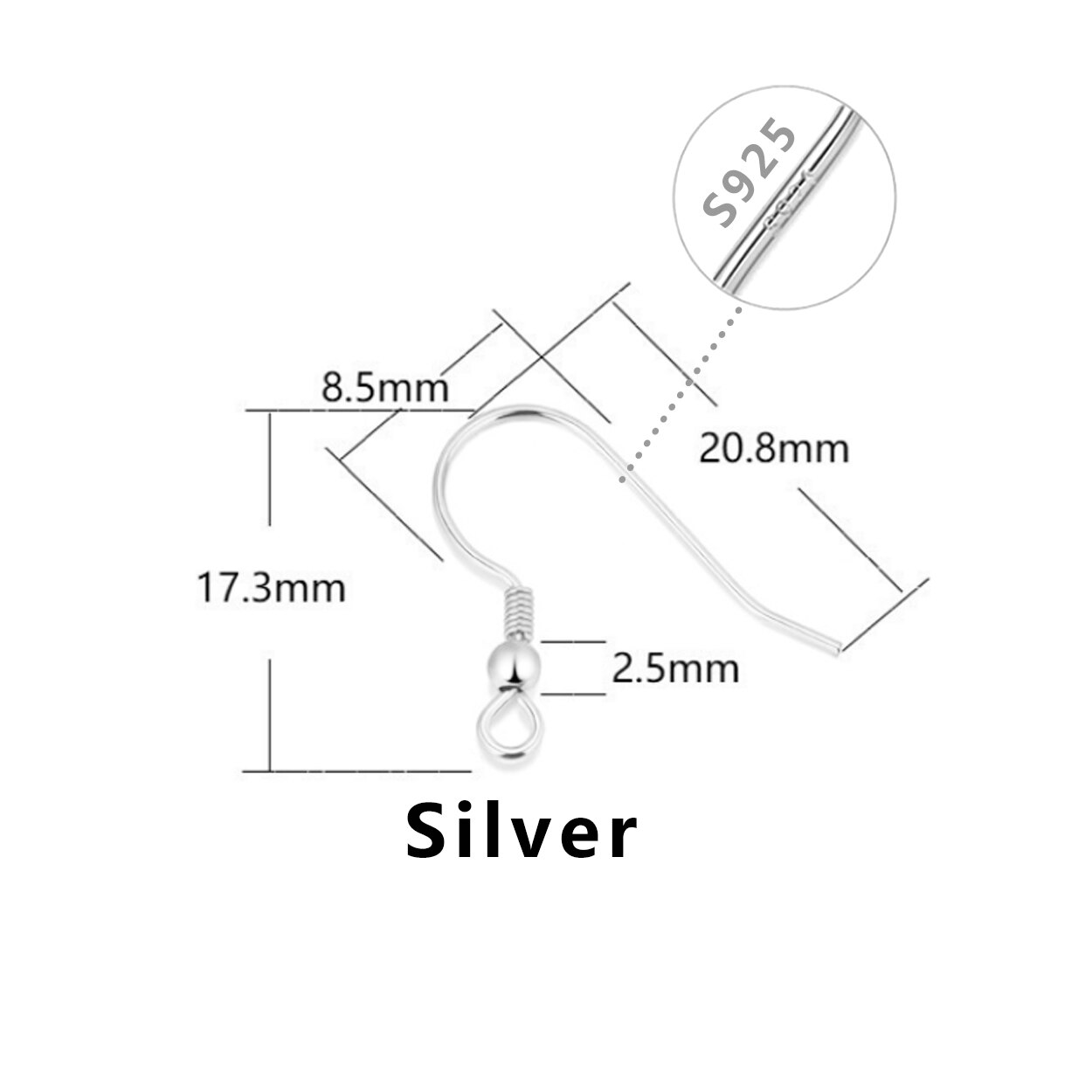 10 Stuks 100% 925 Sterling Zilver Hypoallergeen Oorbellen Haak Anti Allergie Earring Sluitingen Maken Voor Diy Sieraden Maken Levert: V182S