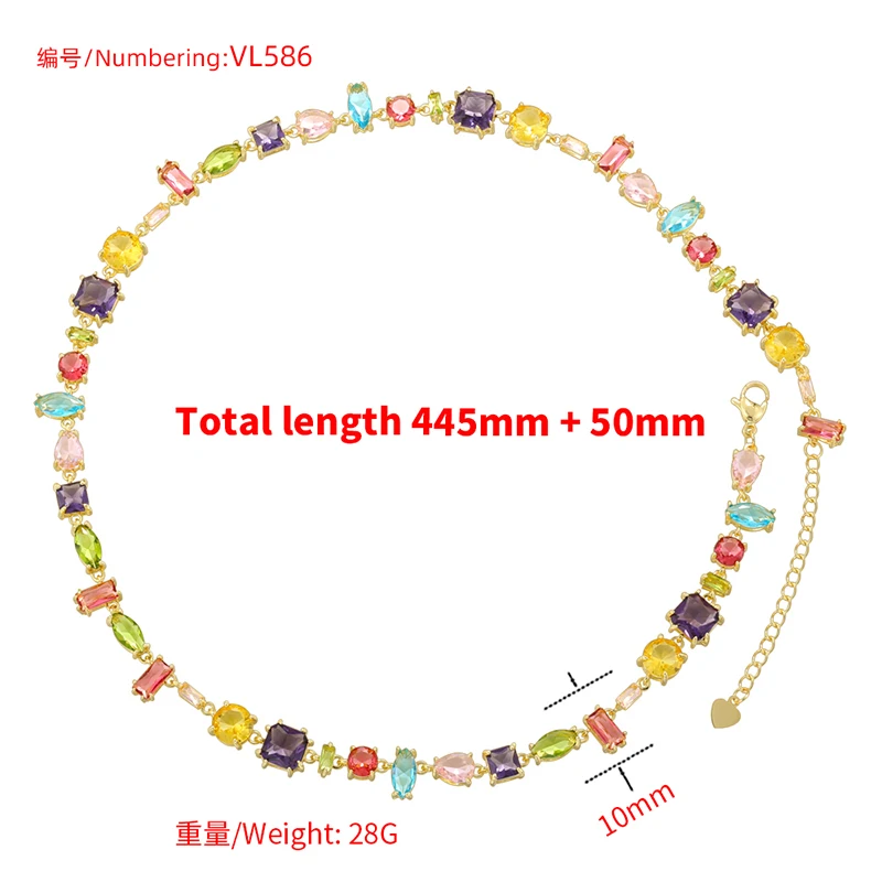 ZHUKOU 18K Golden Plated Colourful Crystals Collarbone Necklace Ladies Beaded Bracelet Ladies Jewellery:VL585 VL586