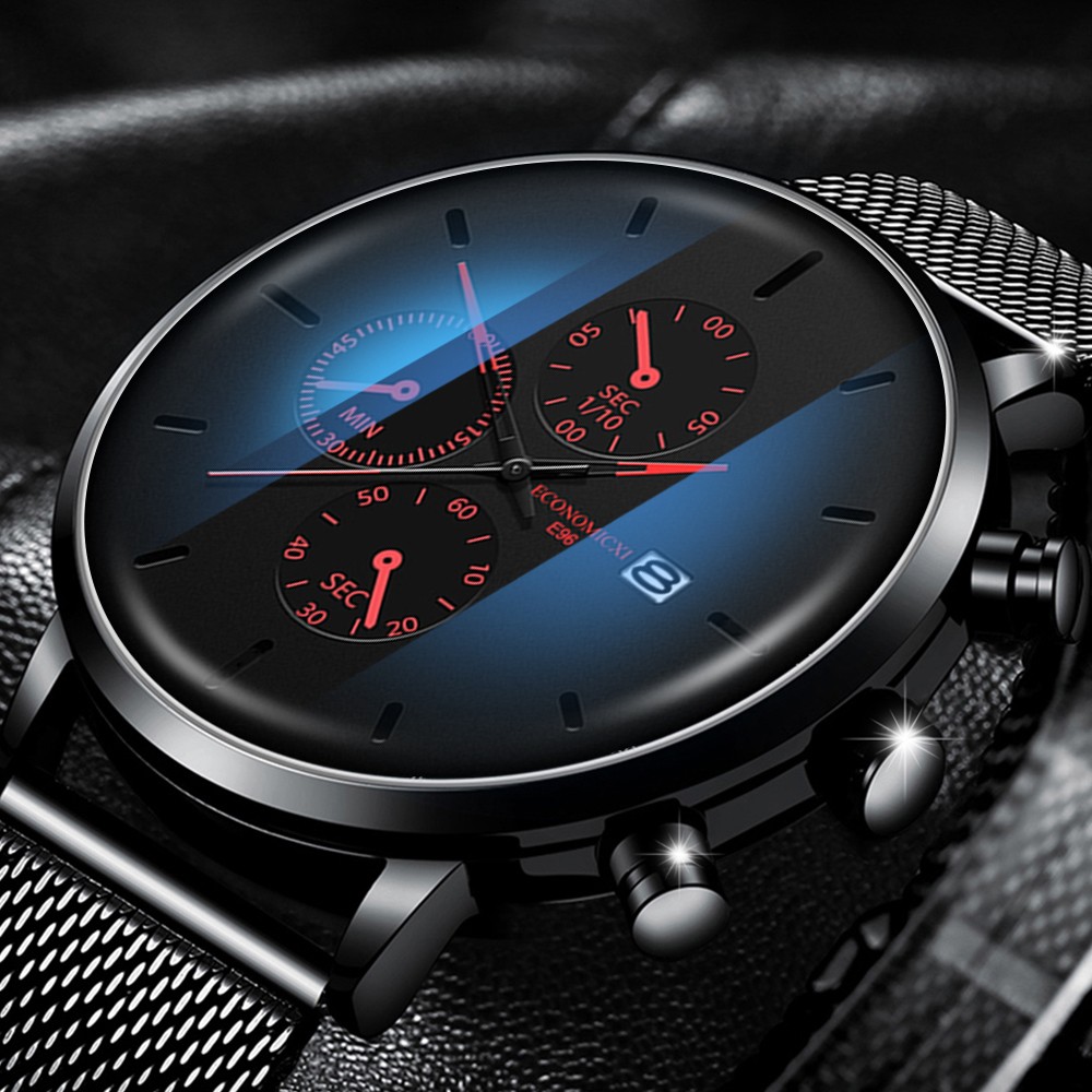 Relojes ECONOMICXI para hombre reloj de cuarzo luminoso para hombre reloj deportivo resistente al agua de acero malla delgada informal reloj Masculino #12