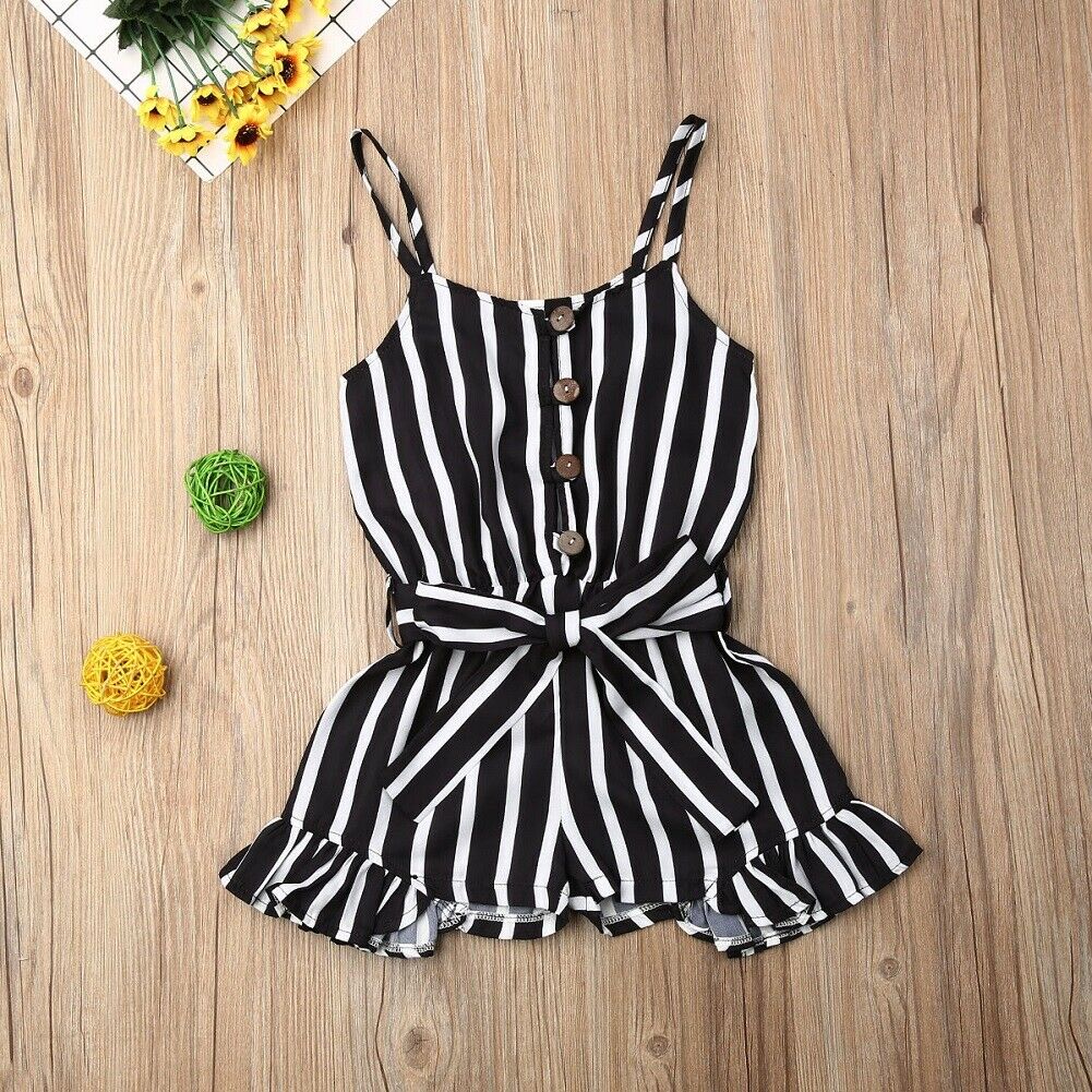 3-8 år smålåve låve baby jente klær ermeløs stripe romper jumpsuit sommerantrekk lekedress: 3 / 4t