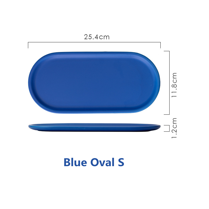 Porcelain Kitchen Serving Tray Ceramic Rectangular Oval Dinner Plate for Party Oven Microwave Dishwasher Safe Dinnerware: Blue Oval S
