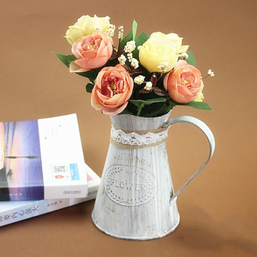 Pichet en métal de Style Vintage français, Shabby Chic, Vase à fleurs en Zinc rustique