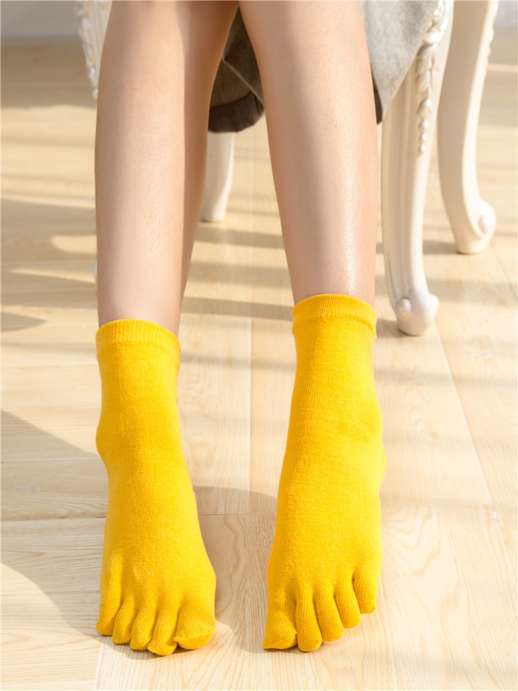 Classic Pure Color Lady Cotton Five Finger Socks 5 Finger Pure Cotton Female Cute Novelty Socks With Separate Toes