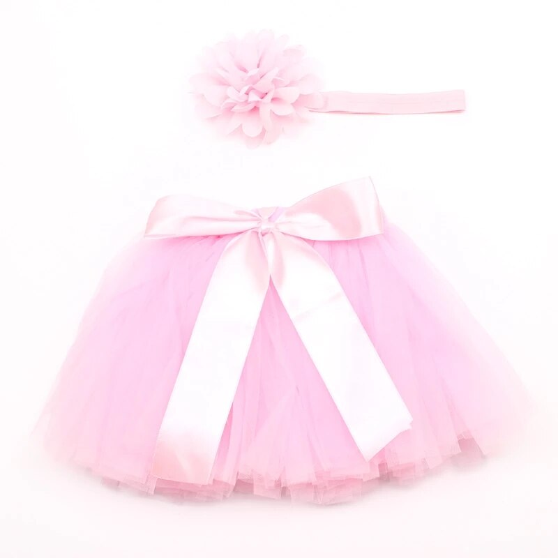 Conjunto saia de tule tutu e faixa com flor, para ensaios de recém-nascidos bebês meninas acessórios para fotos 10 cores ZT001