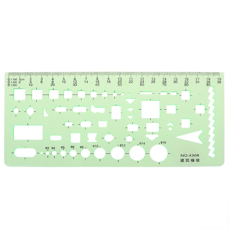 ZHUTING 1 Pc Plastic Building Construction Drawing Stencil Template Ruler Clear Green Plastic