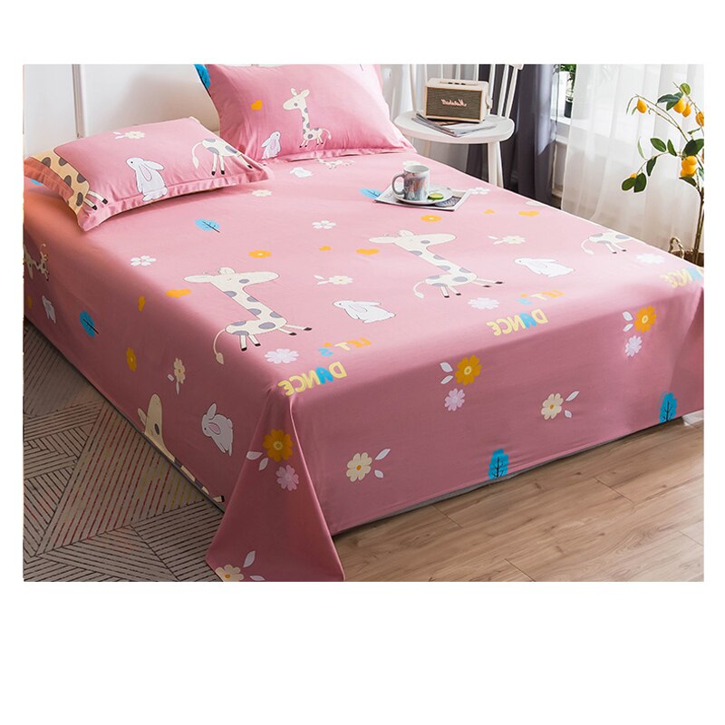 100% couverture de lit en coton roi reine taille mignon dessin animé cerf rose vert enfants drap plat pur coton literie simple drap de lit JF001: Rose / 230x270cm