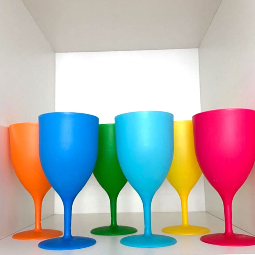 6PCS 300ML Plastic Wine Glass Goblet Cocktail Champagne Cup Colorful Frosted Glass For Party Picnic Bar Beer Whiskey Drink Cup