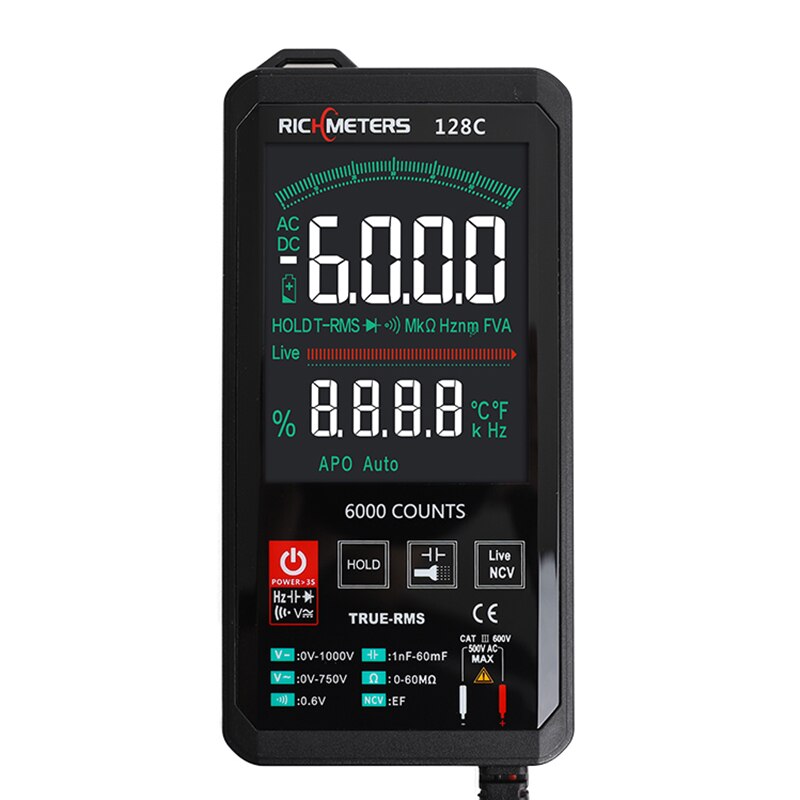Digital Multimeter Touch Sensitive Resistance NCV Capacitance Pocket Type Intelligent Scanning Tools 618c: RM128C