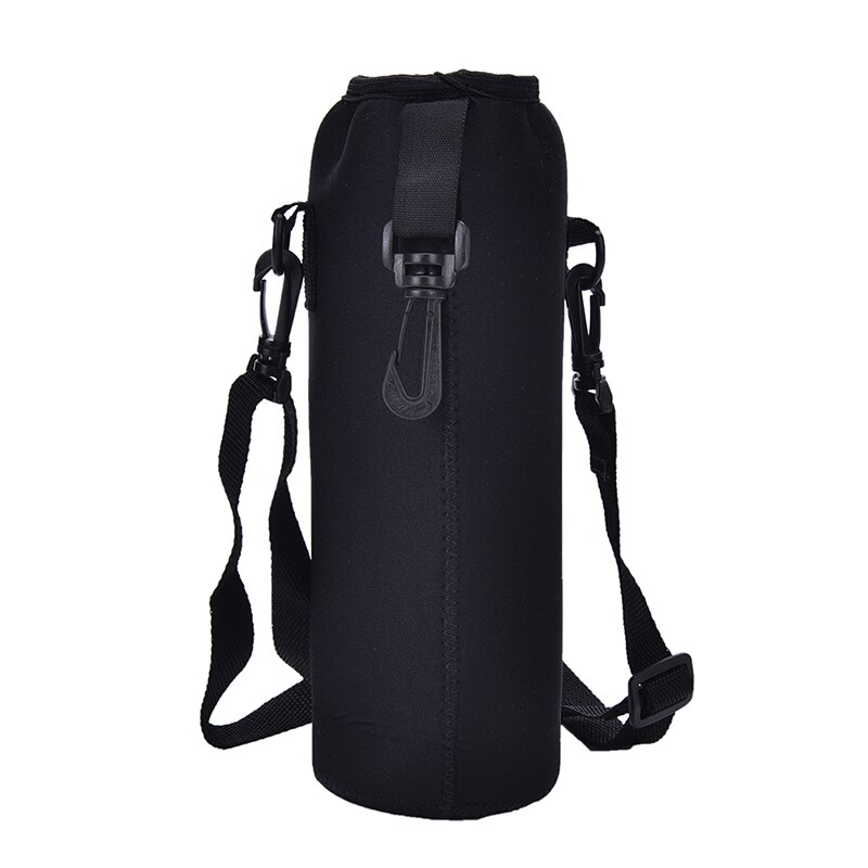 Funda grande para botella de agua de 1000ML, bolsa con correa de neopreno, portador de botella de agua, bolsa aislada, soporte para correa de hombro, color negro
