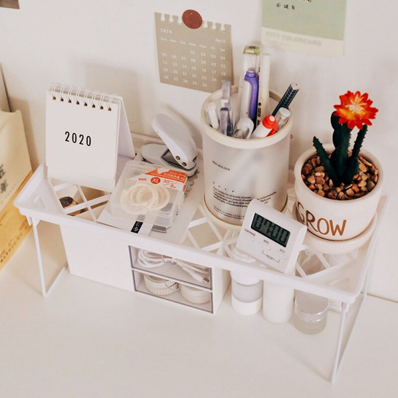 Table Desktop Storage Holder Organizer Foldable Office Stationery Racks Shelf Home Bathroom Kitchen Display Stand