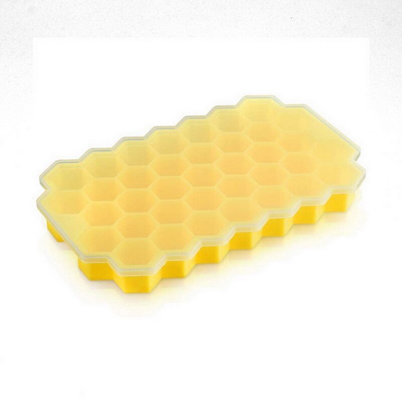 Easy-Release Ice Cube Silicone Honeycomb Ice Cube Molds Tray For Wine Whiskey DIY Ice Cube Ray Mold Bar Cold Drink Tools: yellow with lid