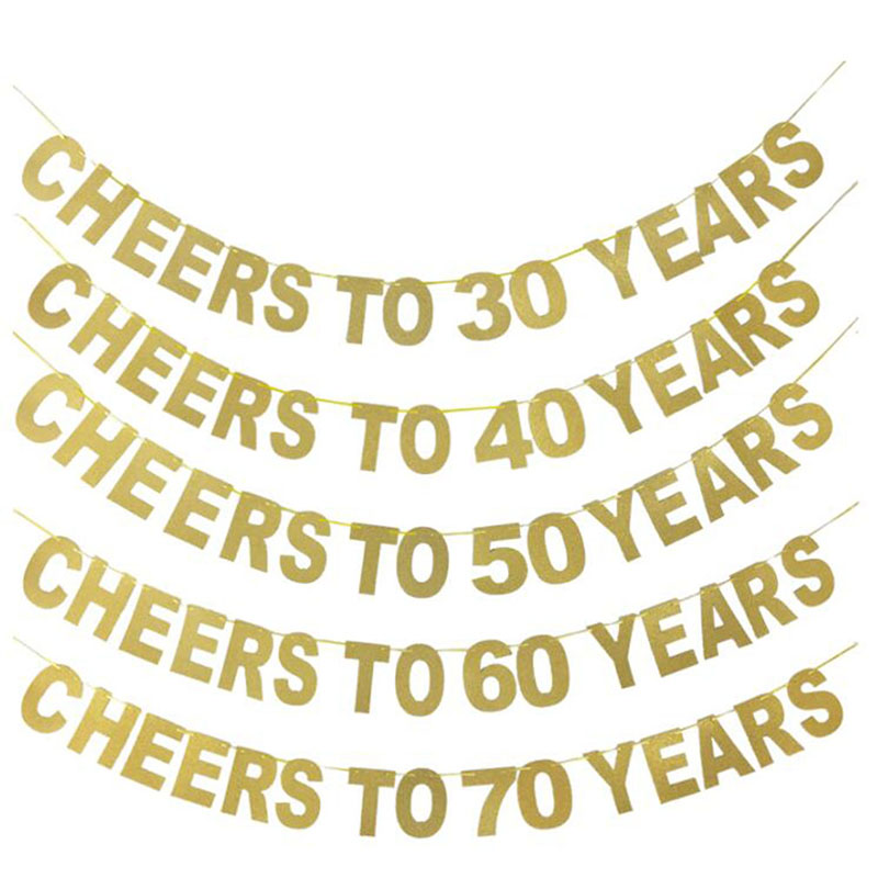 Gold Glitter Banner Cheers To 30 40 50 60 70 Years Letter Birthday Party Banner Garland Wedding Celebration Decoration