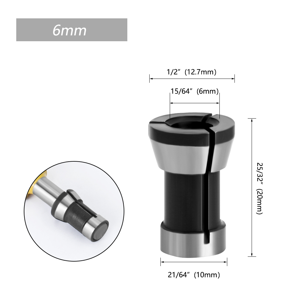 Lavie 1pc 3 stk sæt spændetang 6.35mm 8mm 6mm spændepatron gravering maskine elektrisk router fræsning tilbehør: 6mm