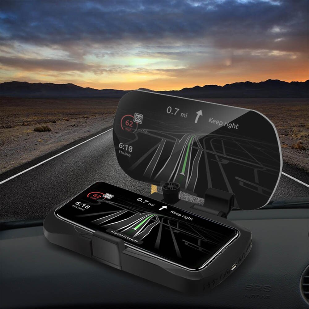 10W Fast Qi Wireless Car Mount Charger Car Windscreen Projector HUD Head Up Display GPS Map Guide Wireless Charging Pad