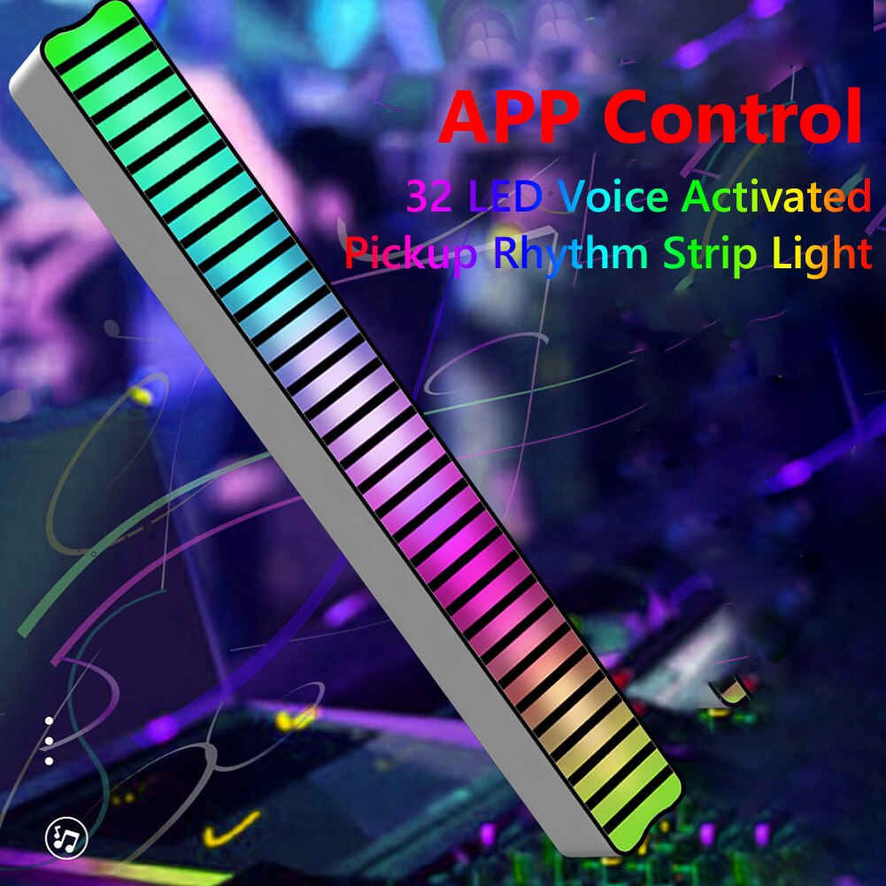 RGB Sound Control LED Strip Light Voice-Activated Pickup Rhythm Music Atmosphere Lamp App Control 32 LED Colorful Ambient Light