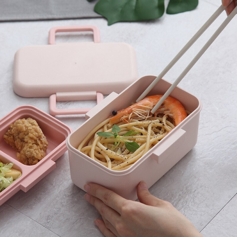 Caja de Almuerzo libre BPA Material ecológico fibra de bambú caja Bento portátil contenedor de almacenamiento de alimentos Microwaveble para Picnic