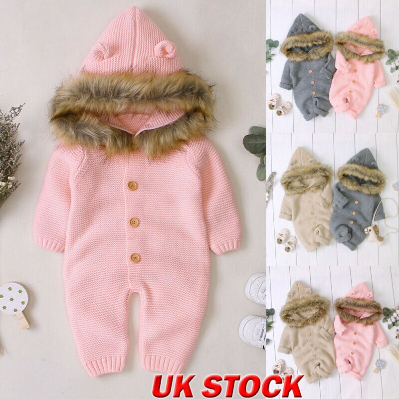 Winter Warme Wolle Stricken Strampler Neugeborene Jungen Mädchen Stricken Kapuzen Overall Outfits Winter Baby Kleidung