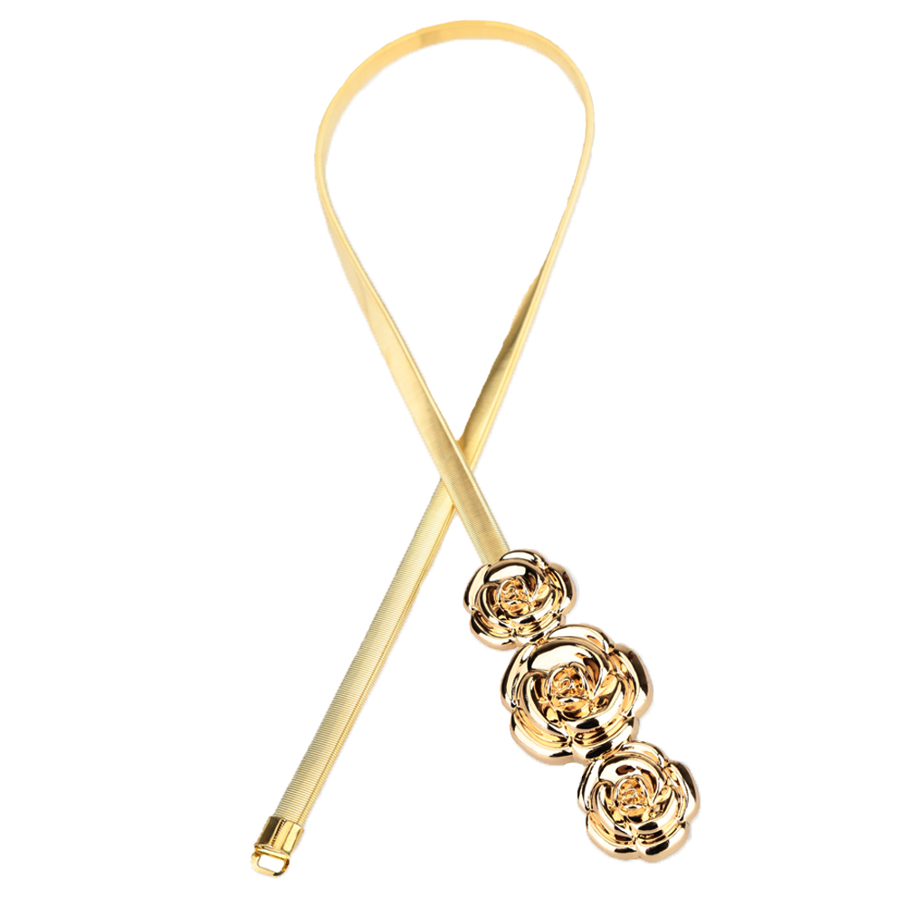schick Frauen Metall Gürtel Rose Verschluss Vorne strecken Frühling Taille Gurt Elastische Bund Gürtel Für Kleid Bluse Gold/ silber: Gold