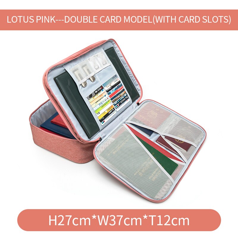 Porte-documents multicouches, sac de rangement multifonctionnel pour documents, organisateur de certificat, étui pour passeport de voyage à domicile avec serrure: Pink regular