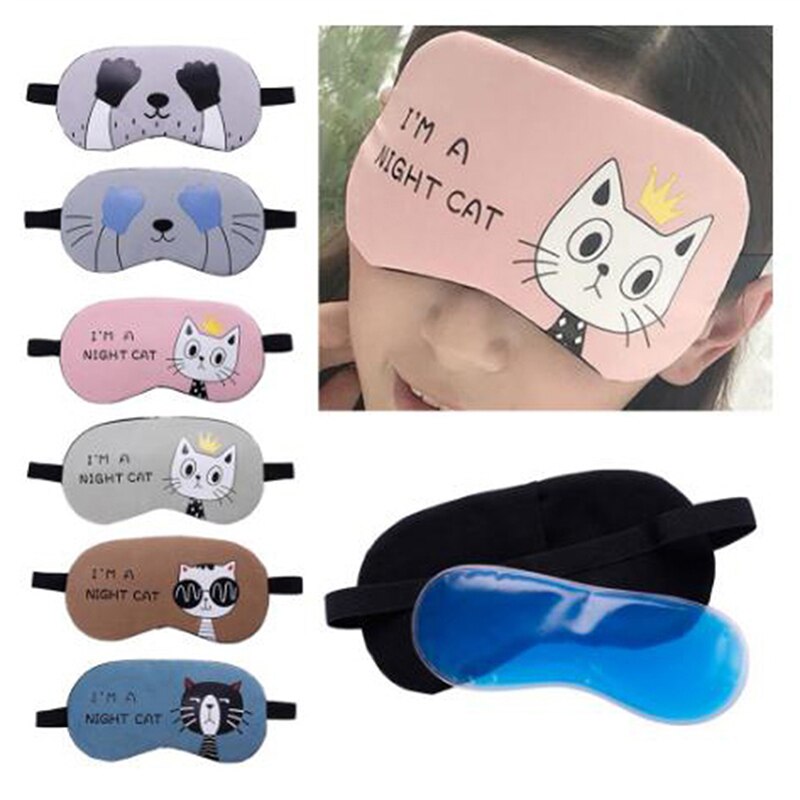 1 Set Cartoon Leuke Slapen Oogmasker Zacht Gewatteerde Slaap Reizen Shade Cover Met Ijs Kompres Gel