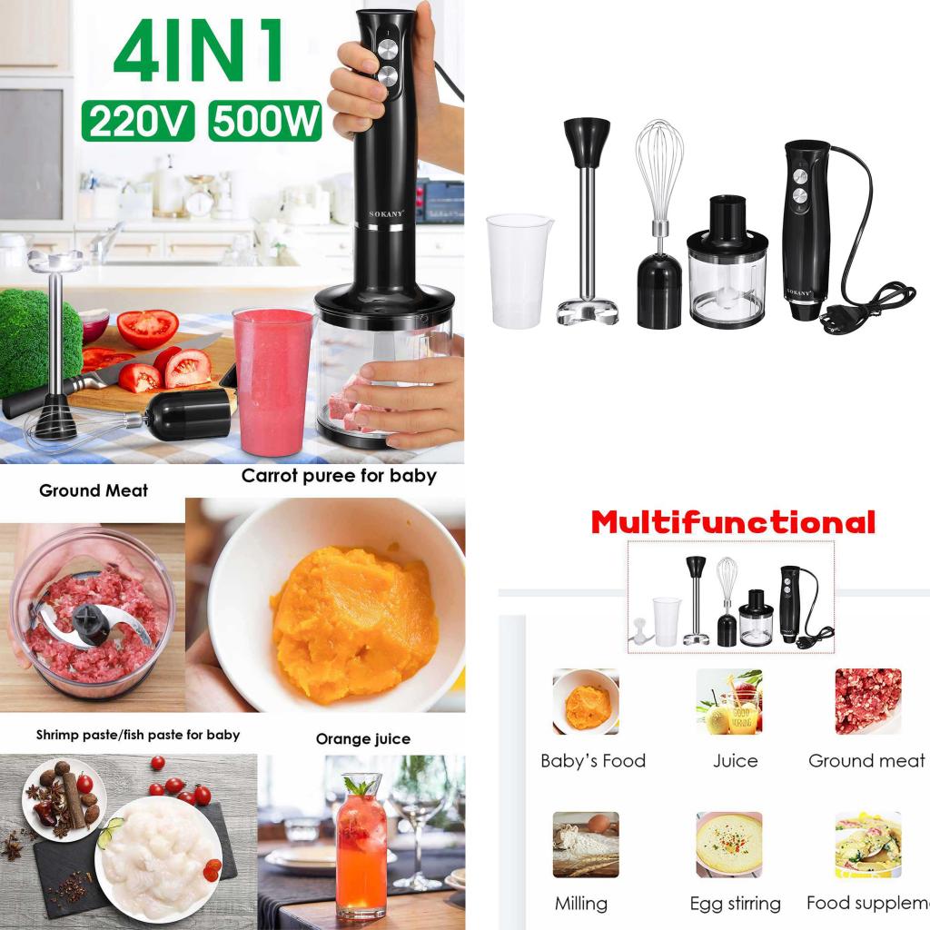 Batidora de mano eléctrica de 500W para aguacate, brócoli, arroz, batidor de comida para bebé, picadora de carne, batidor de huevo, licuadora de pasta, batidor de huevos
