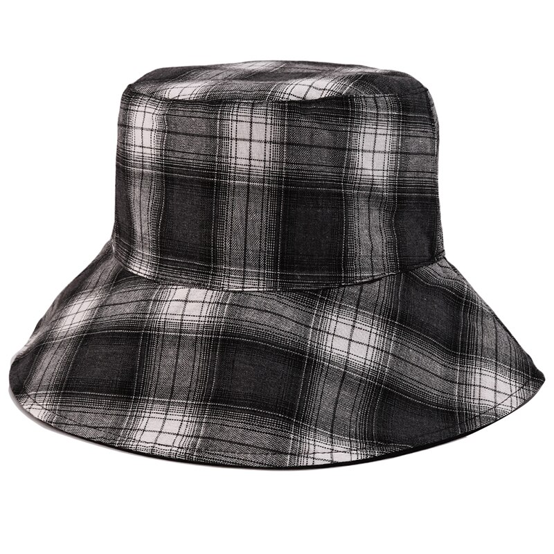 Mulheres ciclismo chapéu leopardo dupla face balde chapéu senhora confortável respirar dobrável praia plana topo sol chapéu de pesca chapéus planos: Plaid black