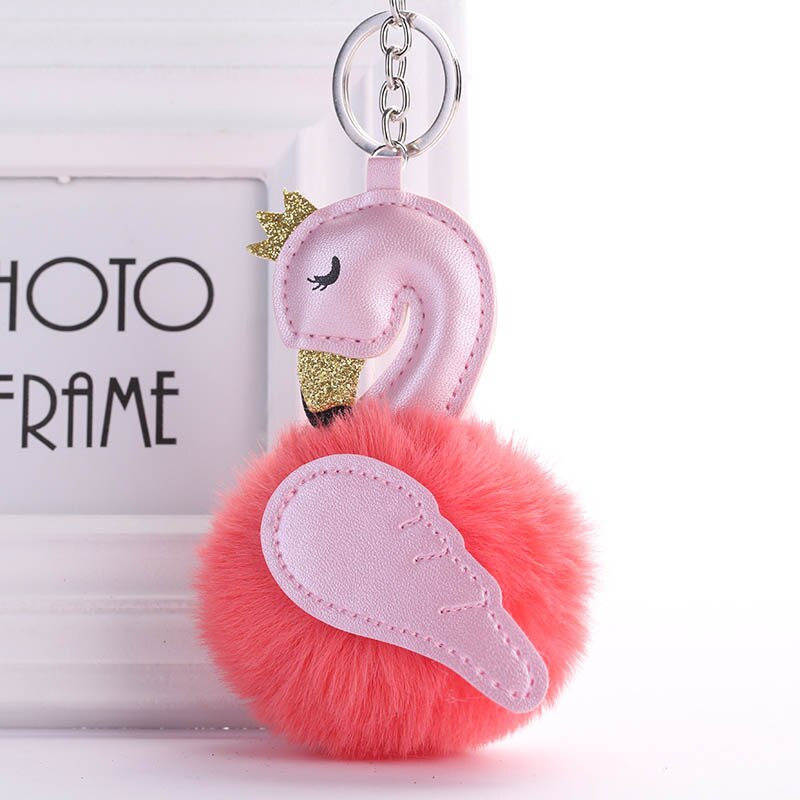 Leuke Roze Flamingo Sleutelhanger Vrouwen Konijnenbont Pompoms Zwaan Auto Sleutelhanger Houder Tas Charm Hanger Party Accessoires Cadeau: hkk010