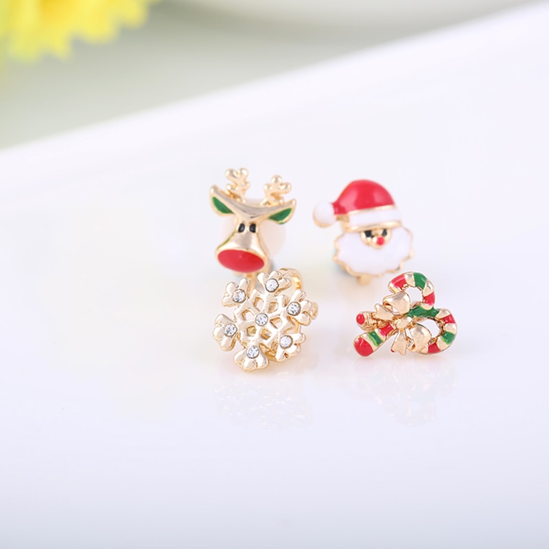 4 Color Choose Bowknot Santa Snowflake Small Deer Clip on Earrings Without Piercing for Christmas No Hole Ear Clip Good