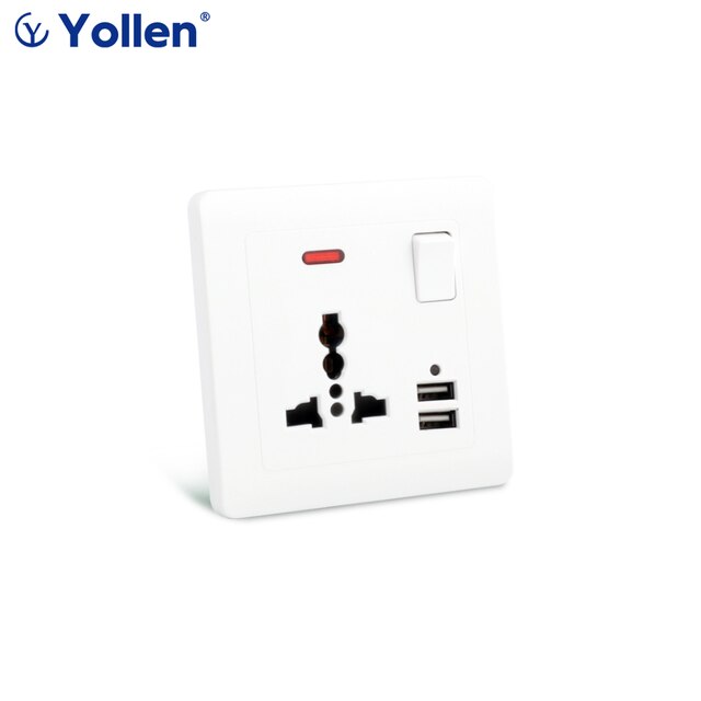 USB Power Socket, Many style Panel, Bedroom socket,AC110V-250V 13A Wall Embedded, Double usb Universal/UK/IN Standard Outlet: 1Universal USBswitch