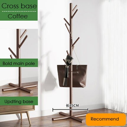 Original fyrretræ bøjle gulvstående klædestativ tøj bøjle stå gulv multifunktions rack soveværelse opbevaring organisator: Cross base kaffe