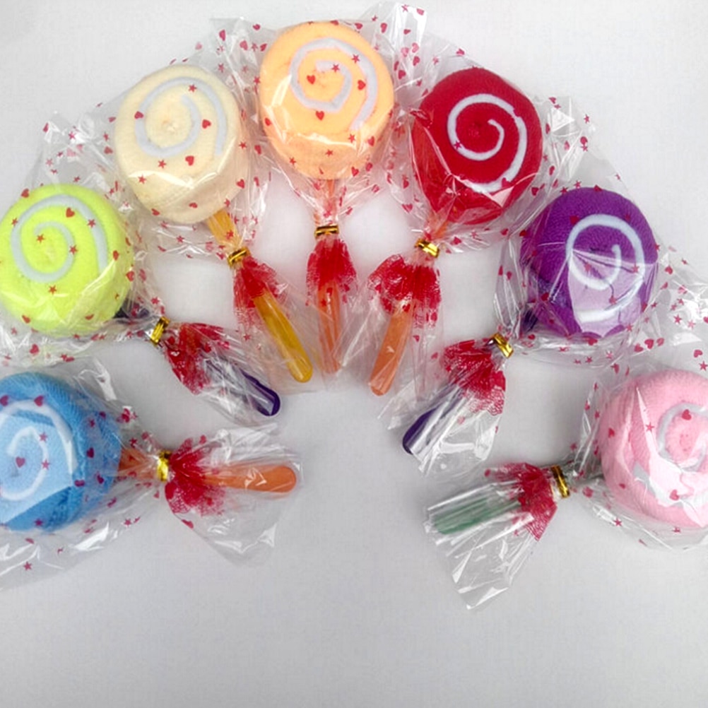 1pc Cute Mini Lollipop Baby Washcloth Hand Towel Christmas Party Wedding Candy Shape Towel RANDOM COLOR