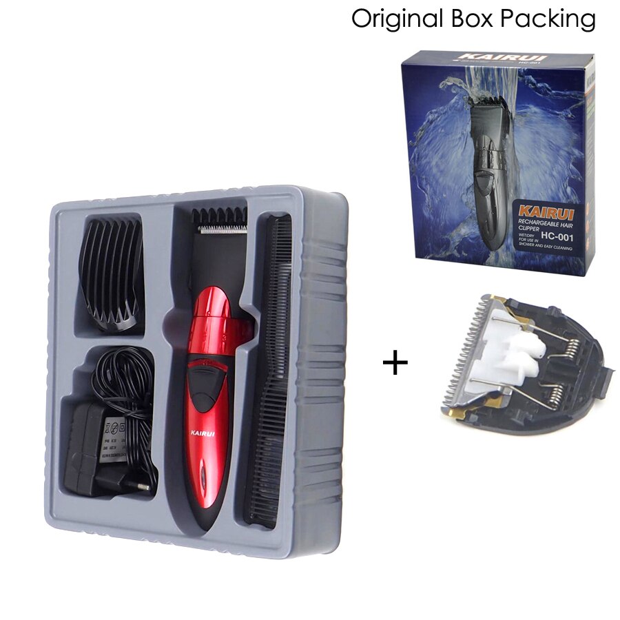 Electric Washable Hair Clipper Rechargeable Hair Trimmer Shaver Razor Cordless Adjustable Clipper Eu Plug Kairui HC 001: Red 1 Blade Box
