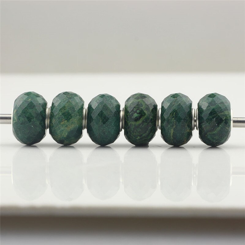 Faceted Grüne Perlen 925 Sterling Silber Natürliche Steine Fit Europäischen Charme Armbänder Runde Perlen Für Schmuck Machen Große Loch