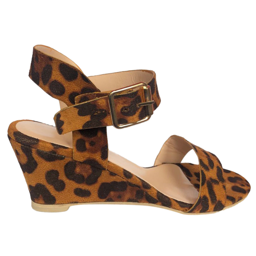 Women's Sandals Leopard Spring Summer Ladies Casual Shoes Wedges Low Heel Buckle Strap Rome Sandal Platform Shoes Peep Toe