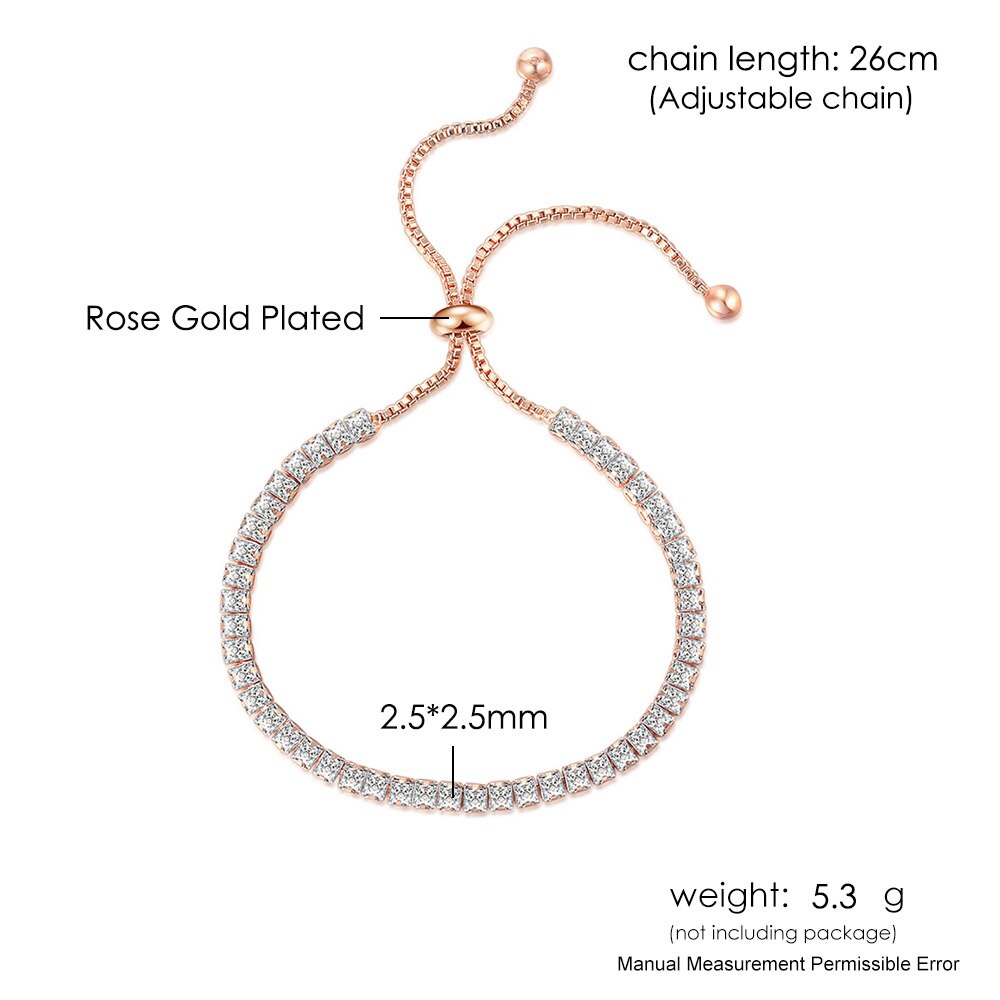 Zhouyang amizade pulseiras para mulher 2.5*2.5mm zircão quadrado rosa cor de ouro artesanal pulseira jóias presente por atacado h024