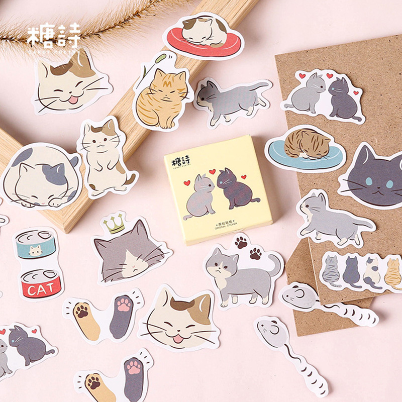 45 sztuk/pudło moje niegrzeczne koty Kawaii Mini papierowa naklejka Diy pamiętnik Album dekoracje do scrapbookingu szkolne naklejki papiernicze: YELLOW