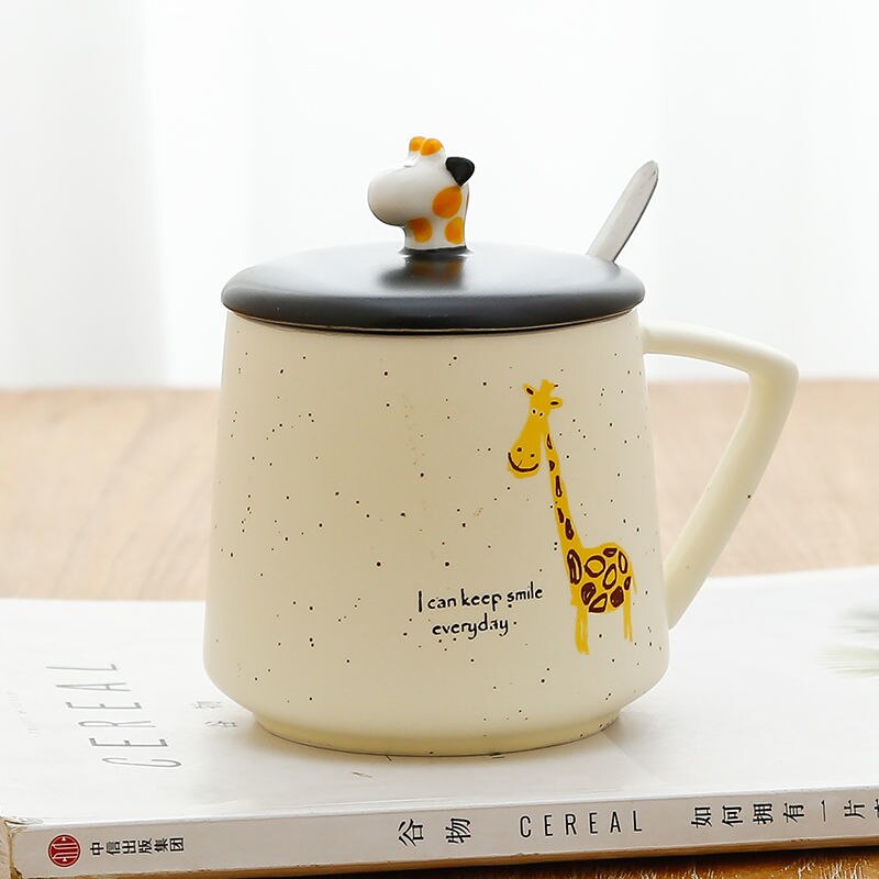 Giraffe Heat-resistant Mug Cartoon with Lid 400ml Cup Kitten Coffee Cup Travel Mug Ceramic Mugs Office Drinkware
