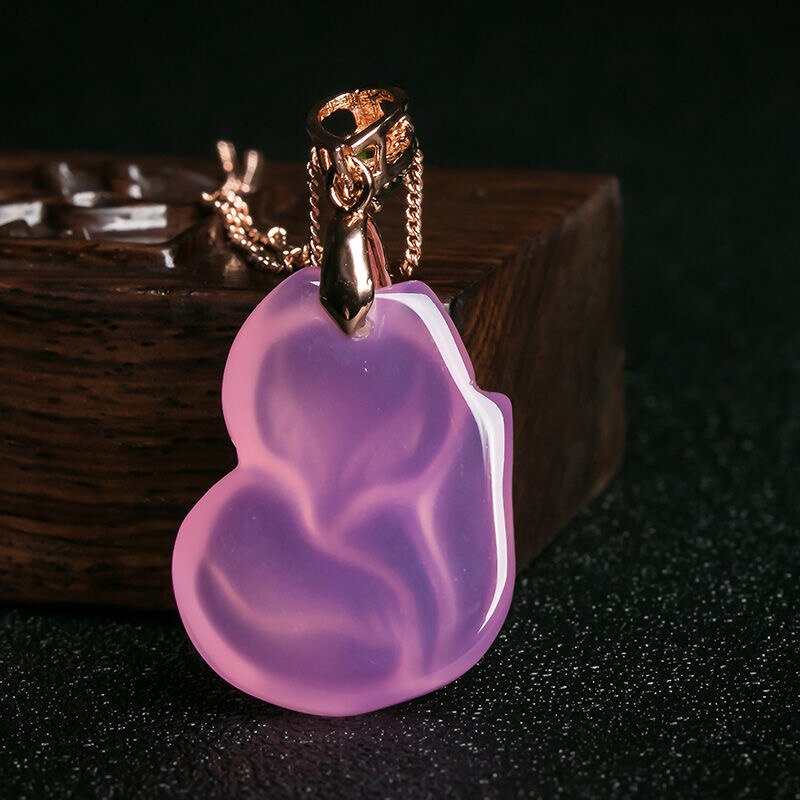 Natural Purple Agate Fox Pendant Necklace Jewellery Accessories Hand-carved Man Woman Lucky Amulet Sweater Chain