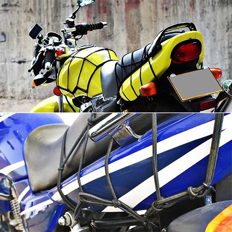 40*40cm capacete da motocicleta bungee bagagem hold capacete universal malha de armazenamento tanque combustível bagagem malha web bike 6 ganchos segurar para baixo