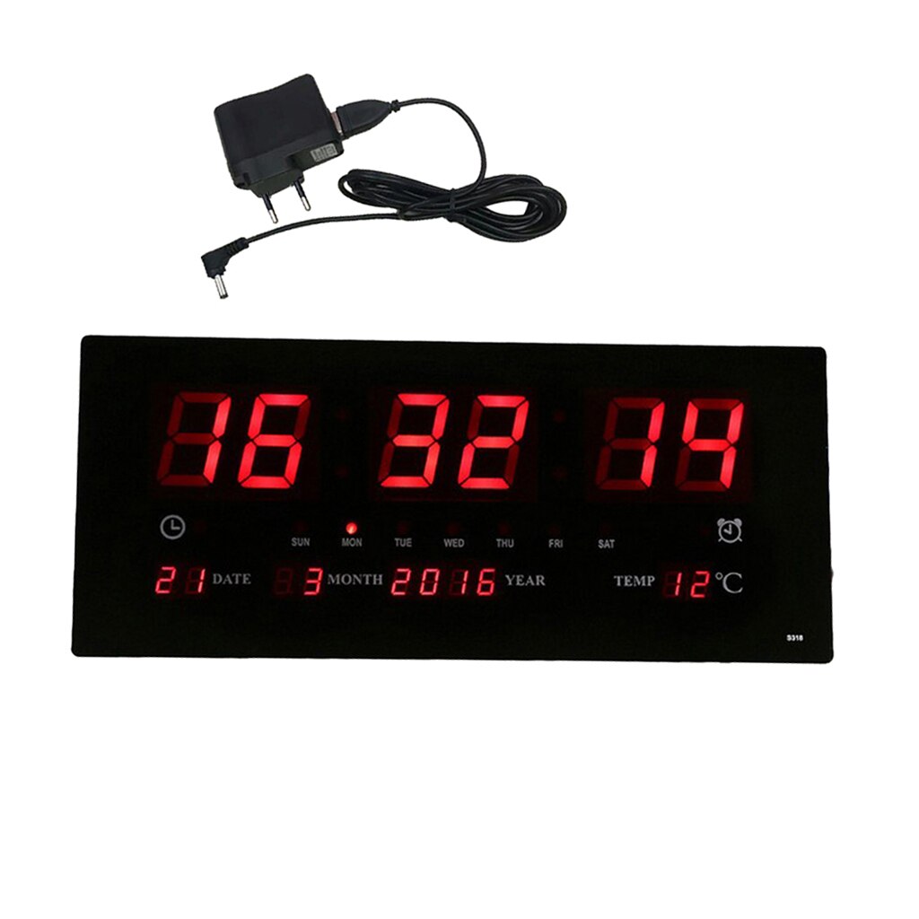 Reloj de pared Digital con pantalla LED de 17 pulgadas, calendario de hora con termómetro para interiores, pantalla de 24H, días/mes/año de la UE