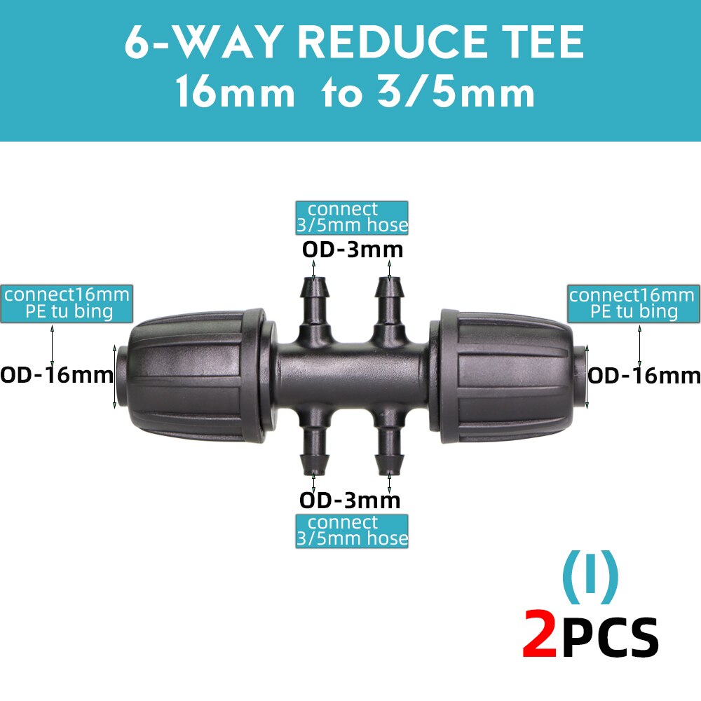 16mm PE Tubing Garden Water Connector to 8/11mm 4/7mm 3/5mm Reduce Tee Coupling Adapter Equal Shut Off End Plug Irrigation: I-2PCS