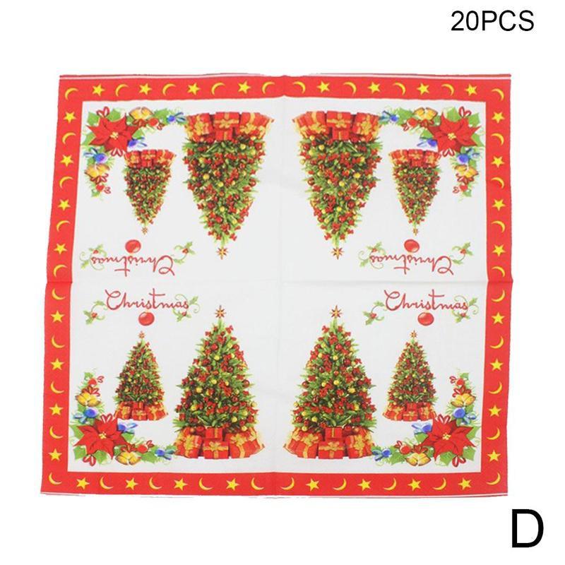 20 pièces/lot serviettes de Table de noël tapis en tissu imprimé Santa Tree bois pâte papier joyeux noël décor cuisine noël Table serviettes: D
