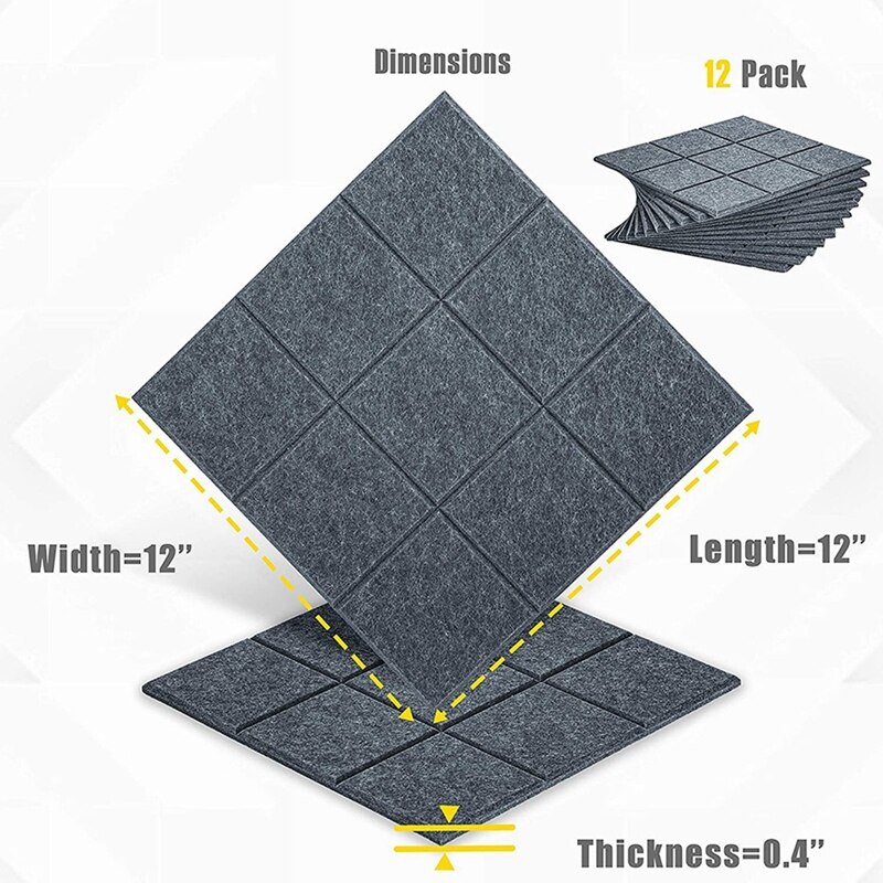 12Pcs Acoustic Absorption Panels,Beveled Ceramic Tiles for Sound Insulation,9 Block ,for Homes Offices,30X30X0.9cm