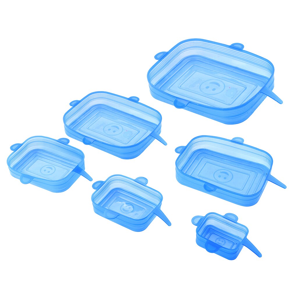 6 stycken/set silikon som håller fräsch tätning återanvändbara stretchlock skål lock lock mat wrap pan kökstillbehör: Rektangelblått